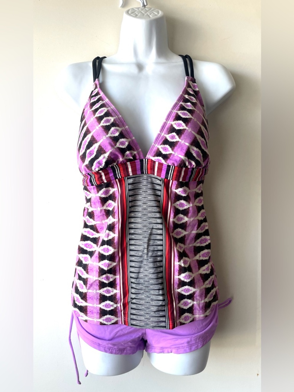 Athleta Purple Patterned Halter Camisole with Black Straps